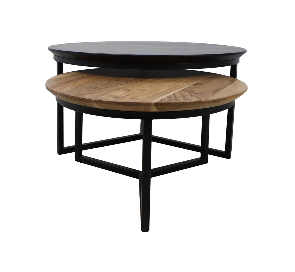 coffee table zurich - ø80/ø59 - black/natural - acacia wood/iron - set of 2