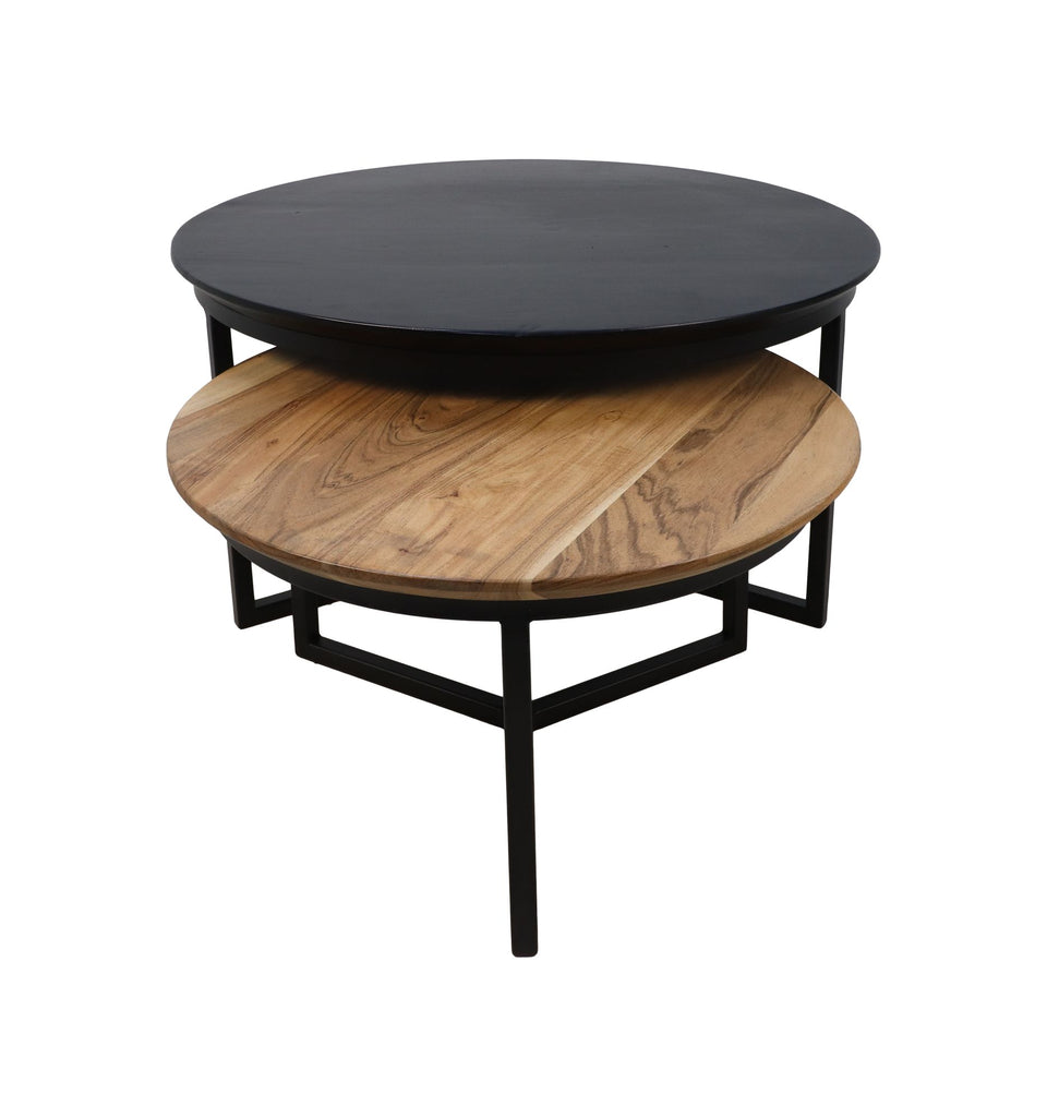 coffee table zurich - ø80/ø59 - black/natural - acacia wood/iron - set of 2