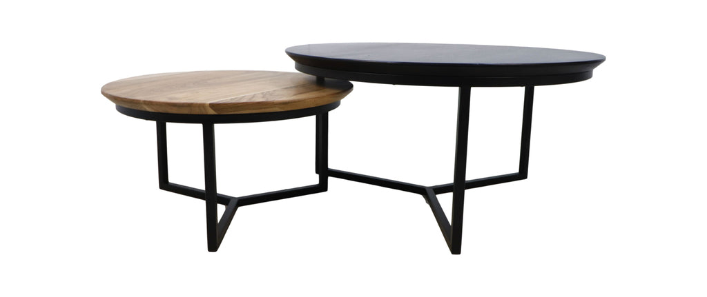 coffee table zurich - ø80/ø59 - black/natural - acacia wood/iron - set of 2