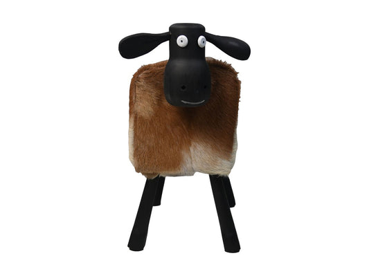 Sheep Shawn large - 58x34x62 - White/brown/black - Teak/goat skin