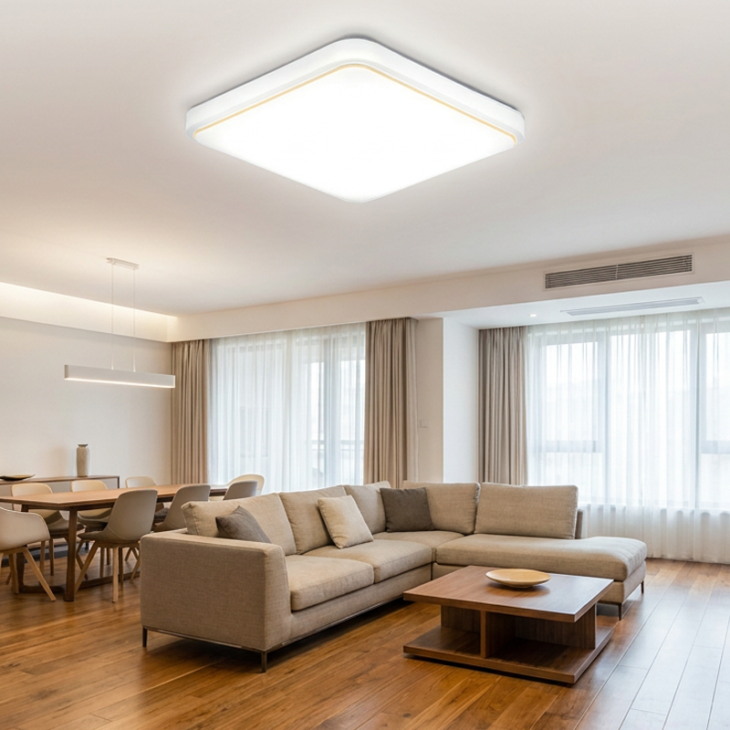 Vierkante led plafondlamp aan het plafond in modern design