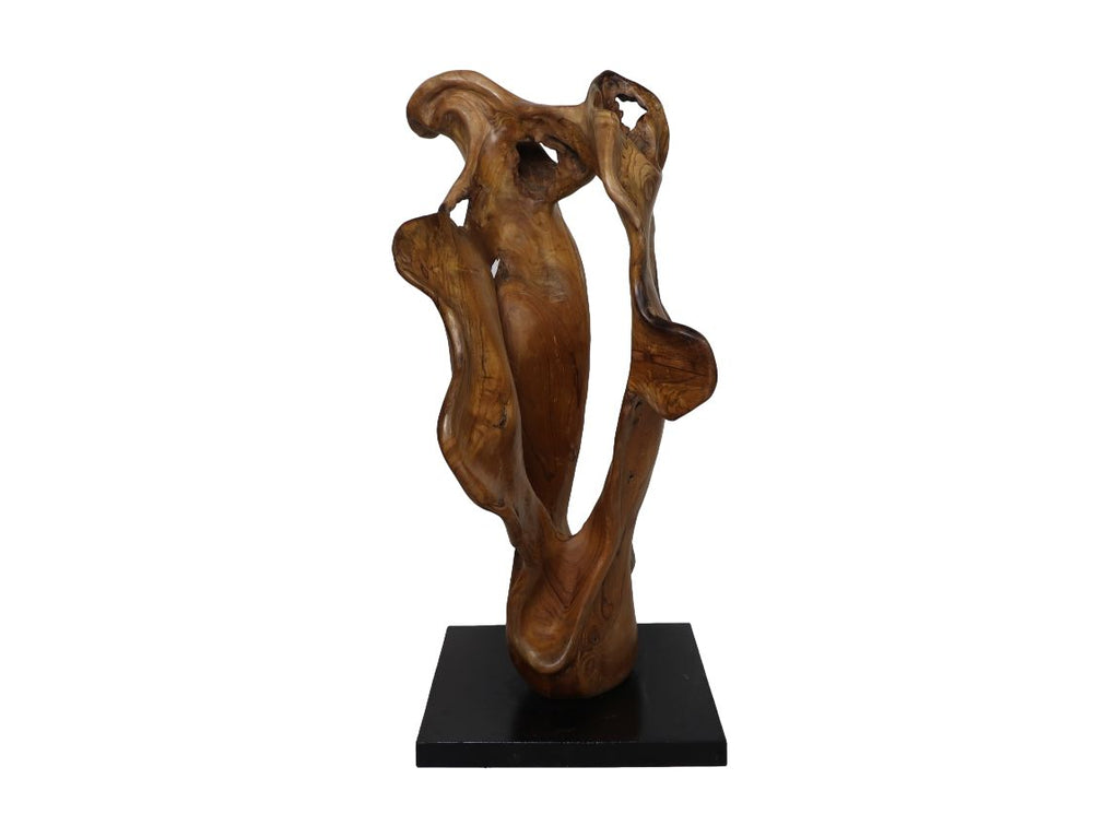 standing deco abstract medium - 40x40x95 - natural/metal - teak root wood