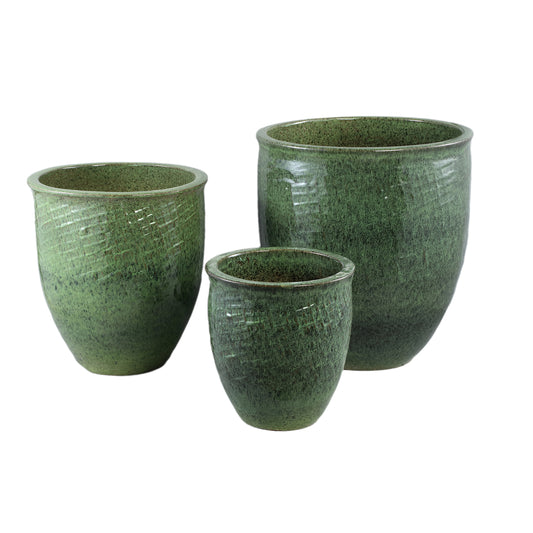 Tressie Green Glazed Ceramic Pot Border Texture SV3