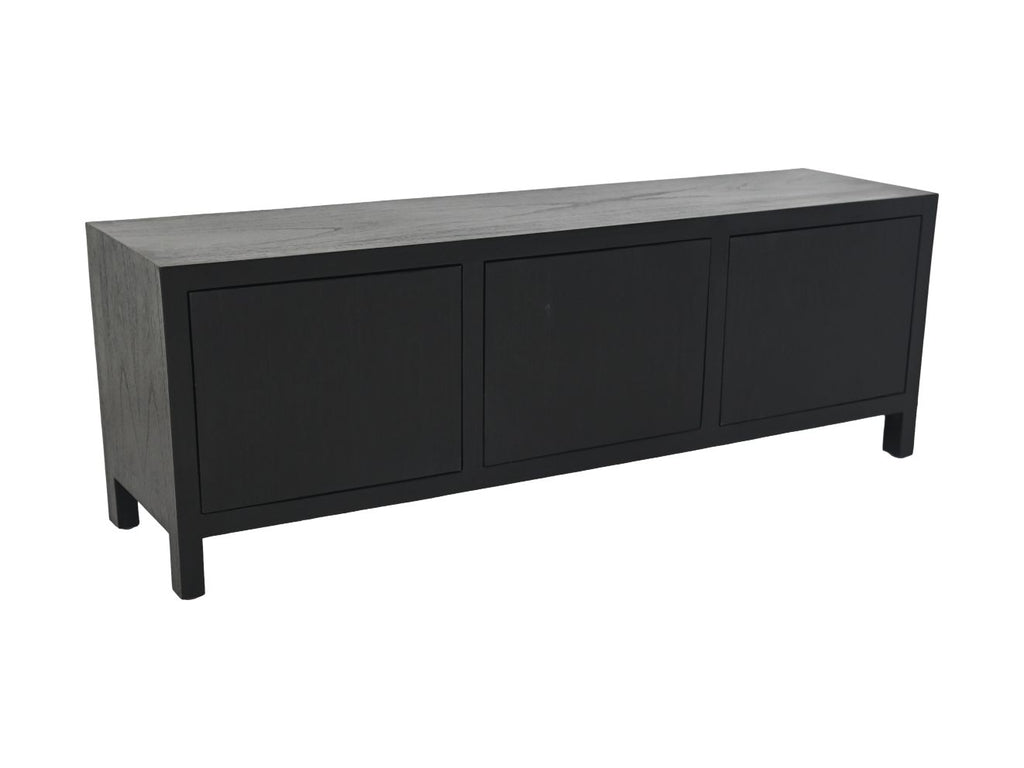 tv meubel 3 deurs - 160x42x55 zwart - teak veneer