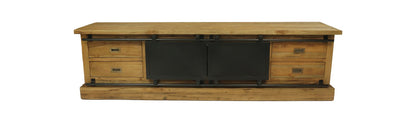 TV-meubel Blackburn - 200x42x57 - Natuurlijk/zwart - Teruggevorderd teakhout/metaal