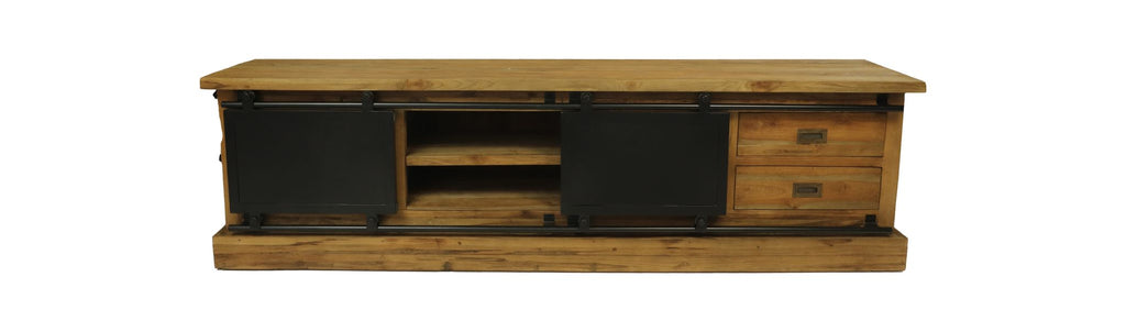 tv-meubel blackburn - 200x42x57 - natuurlijk/zwart - teruggevorderd teakhout/metaal