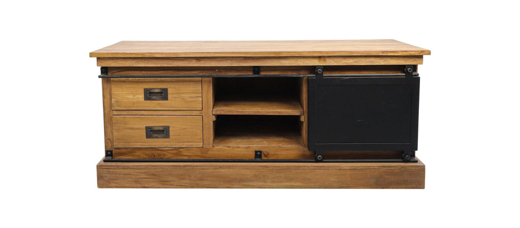 tv-meubel darwin - 130x40x55 - natuurlijk/zwart - teak/ijzer