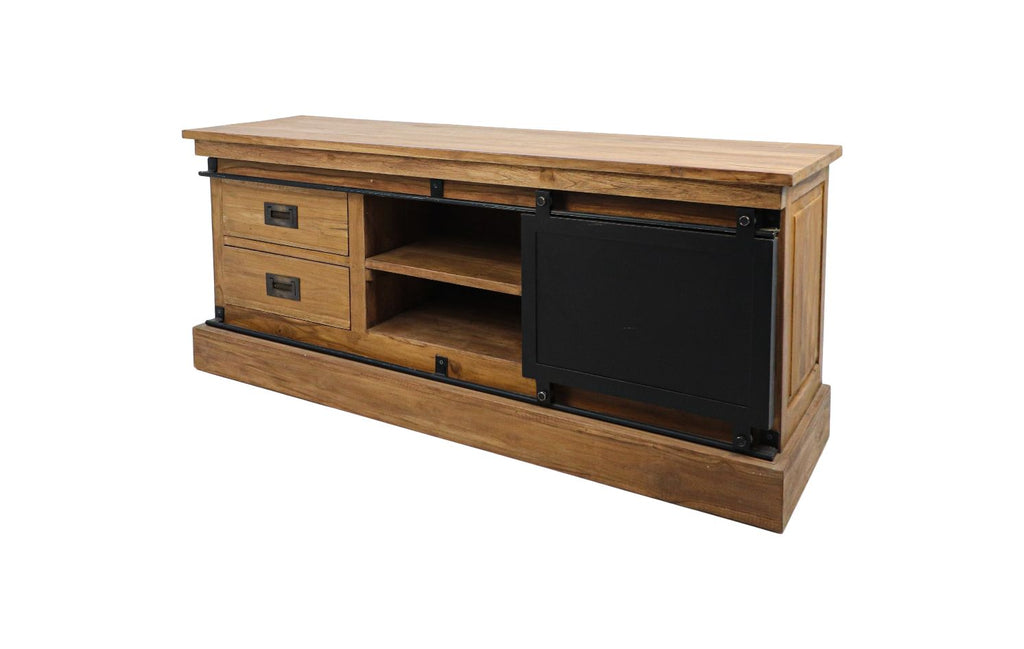 tv-meubel darwin - 130x40x55 - natuurlijk/zwart - teak/ijzer