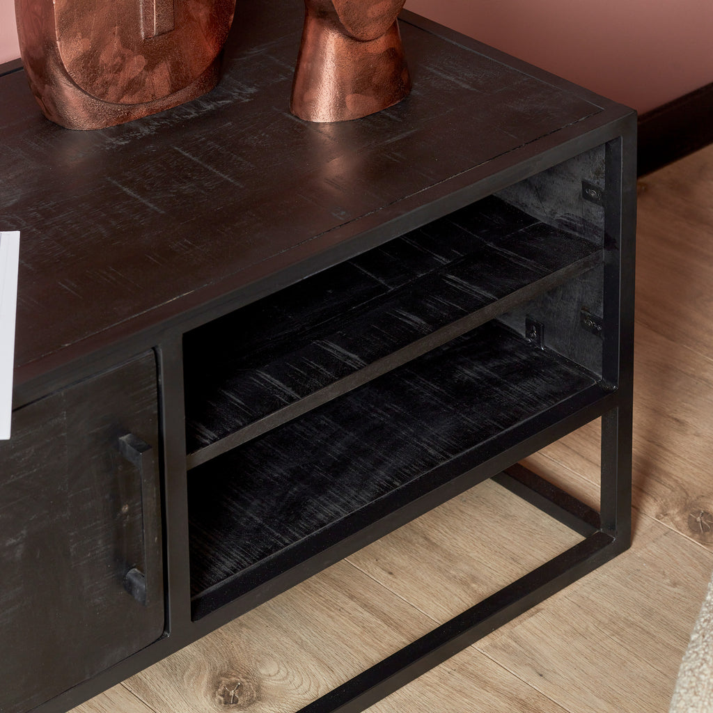 denver tv cabinet black 100 cm | mango wood and steel