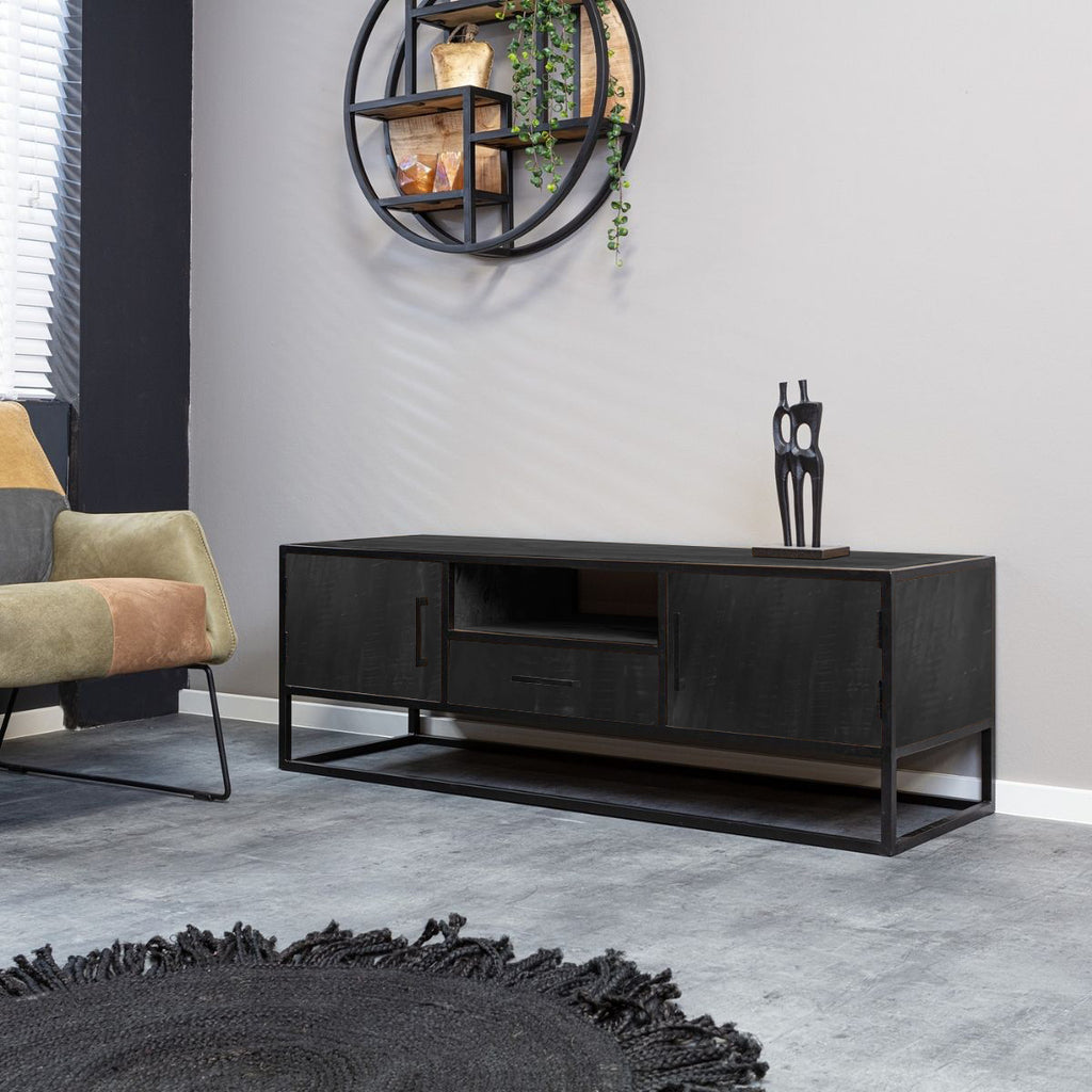 denver tv cabinet black 145 cm | mango wood and steel