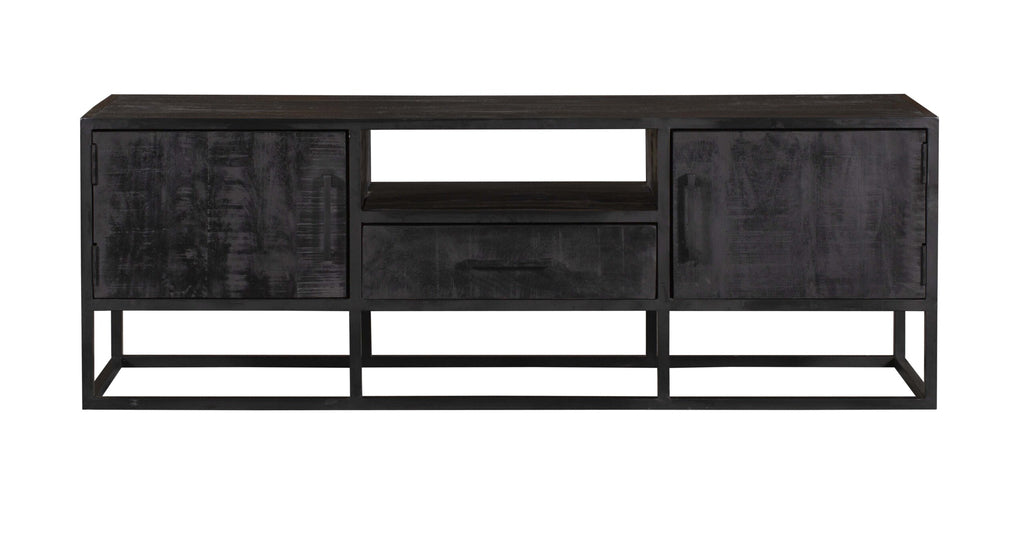 denver tv cabinet black 145 cm | mango wood and steel