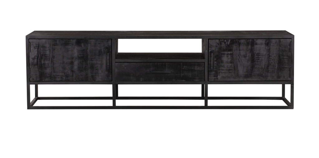 denver tv cabinet black 180 cm | mango wood and steel