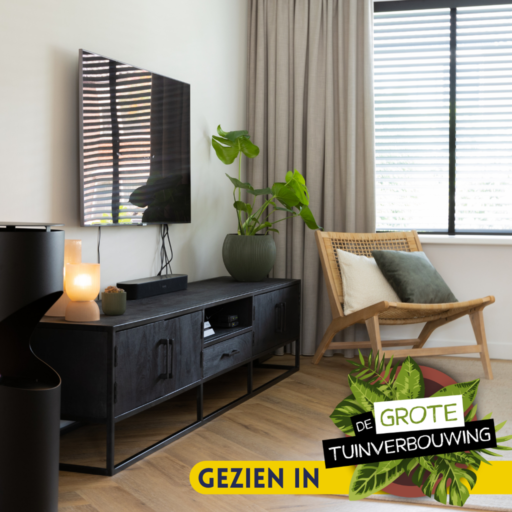 tv-meubel denver zwart 240 cm | mangohout en staal