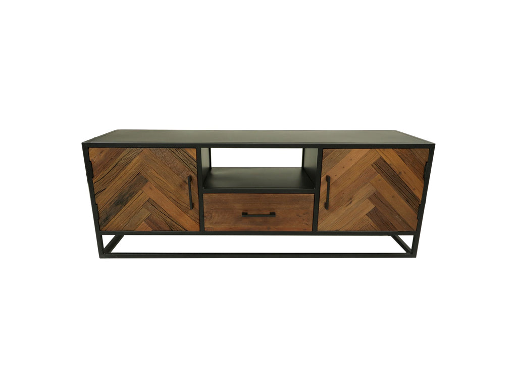 tv-meubel verona - 150x40x55 - bruin/zwart - oud hout/metaal