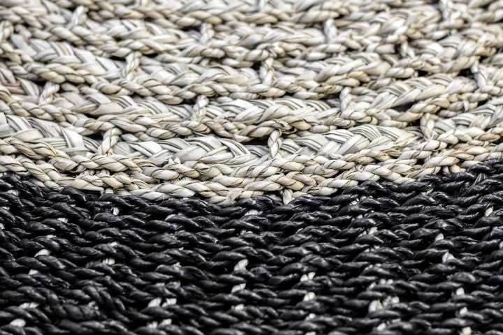 rug malibu - ø150 cm - raffia/seagrass - natural/black