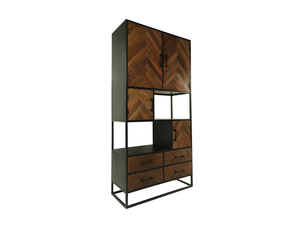 wall cabinet verona - 100x40x200 - brown/black - old wood/metal