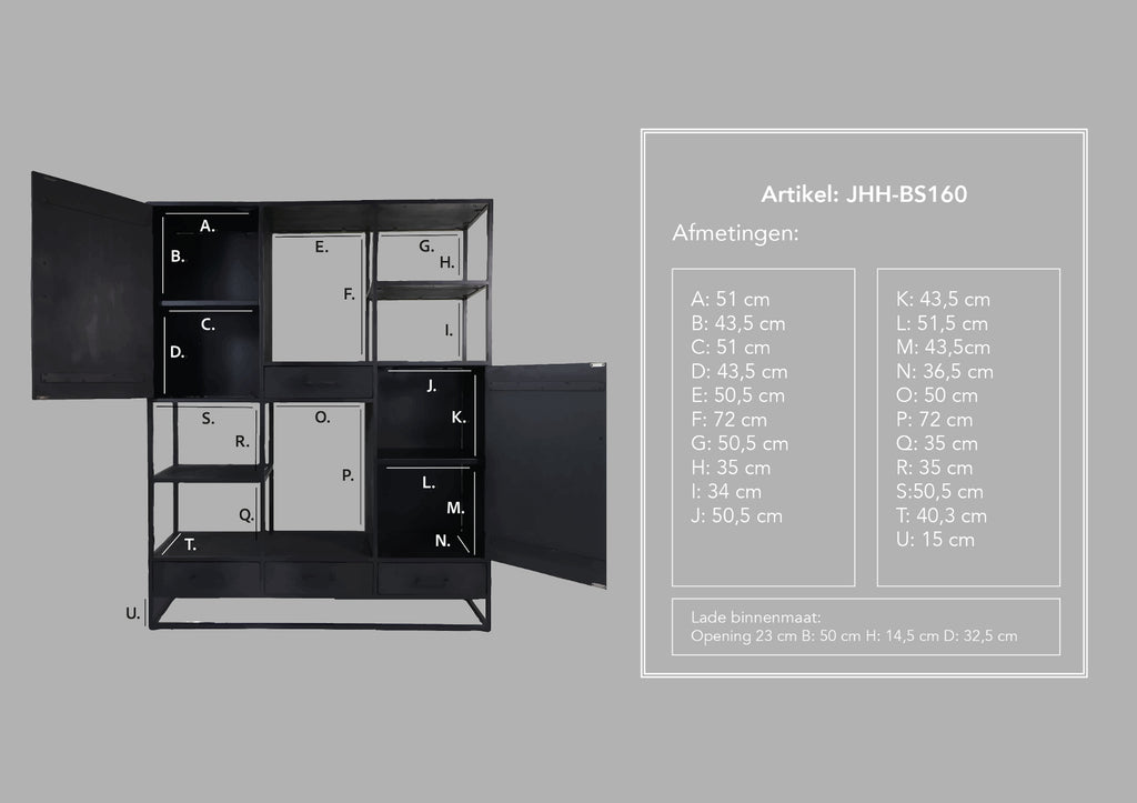 wall cabinet verona - 160x40x200 - black - mango wood/iron