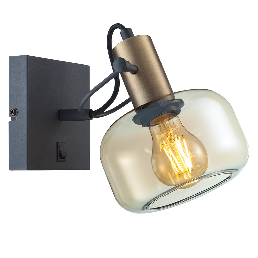 wandlamp glaslic 3864br brons met amber glas