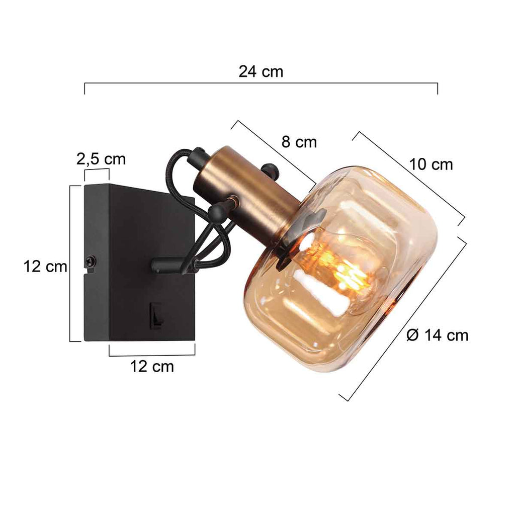 wall lamp glaslic 3864br bronze with amber glass