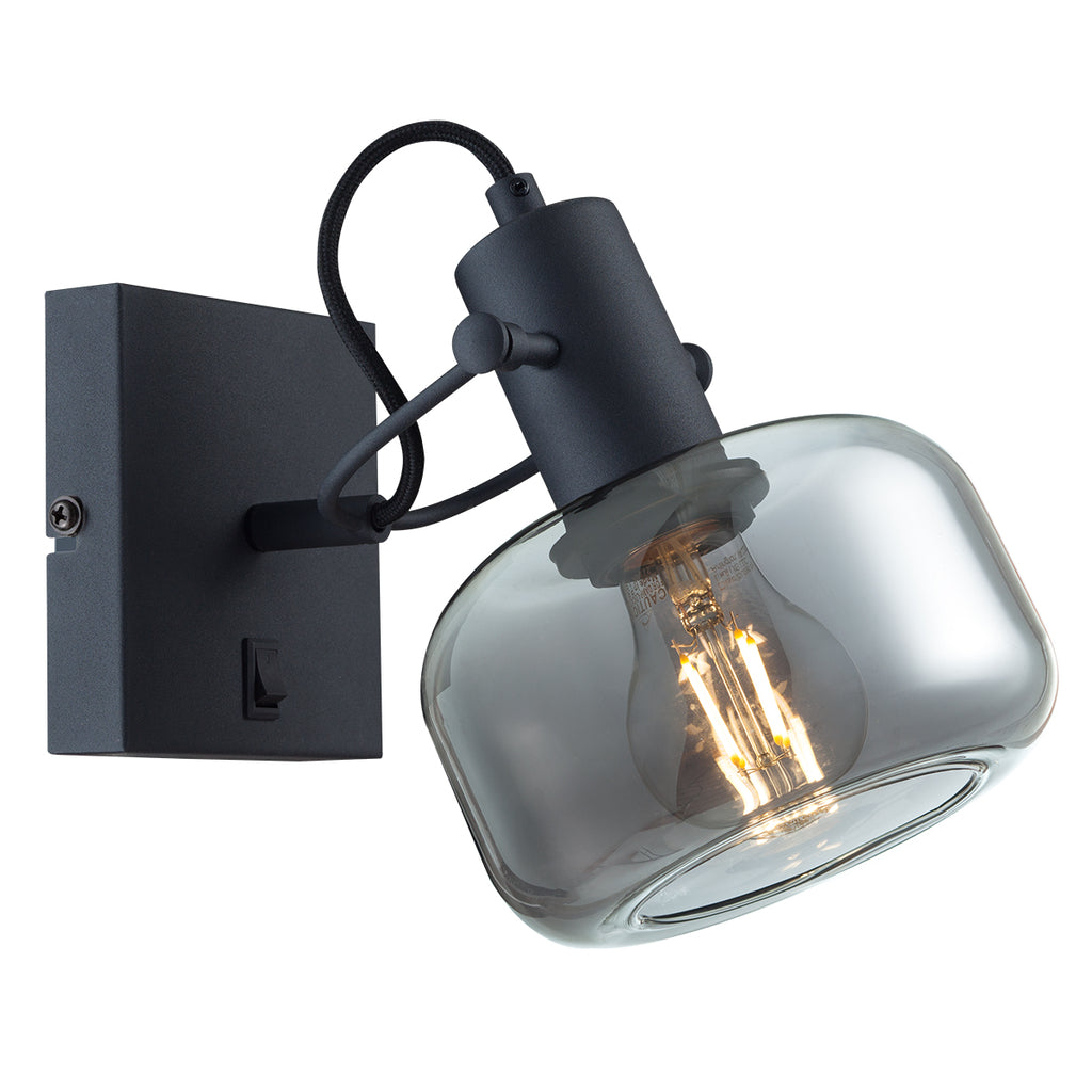 wandlamp glaslic 3864zw zwart met smoke glas