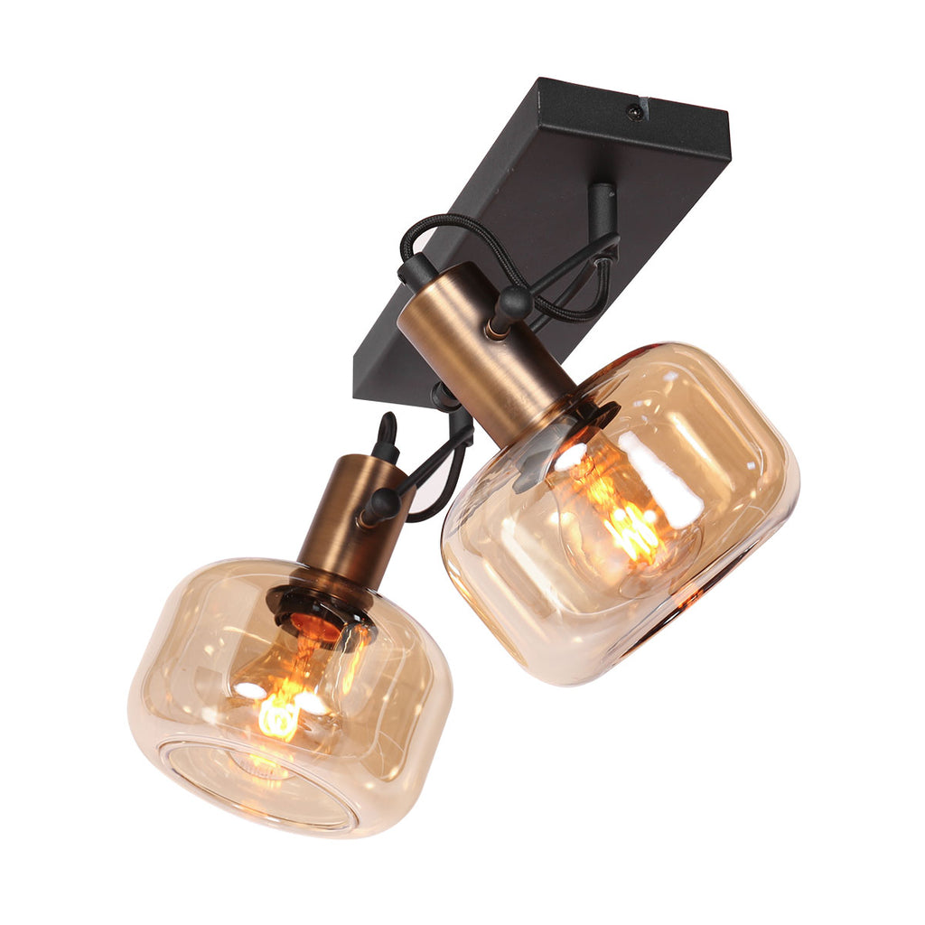 wandlamp glaslic 3865br brons met amber glas