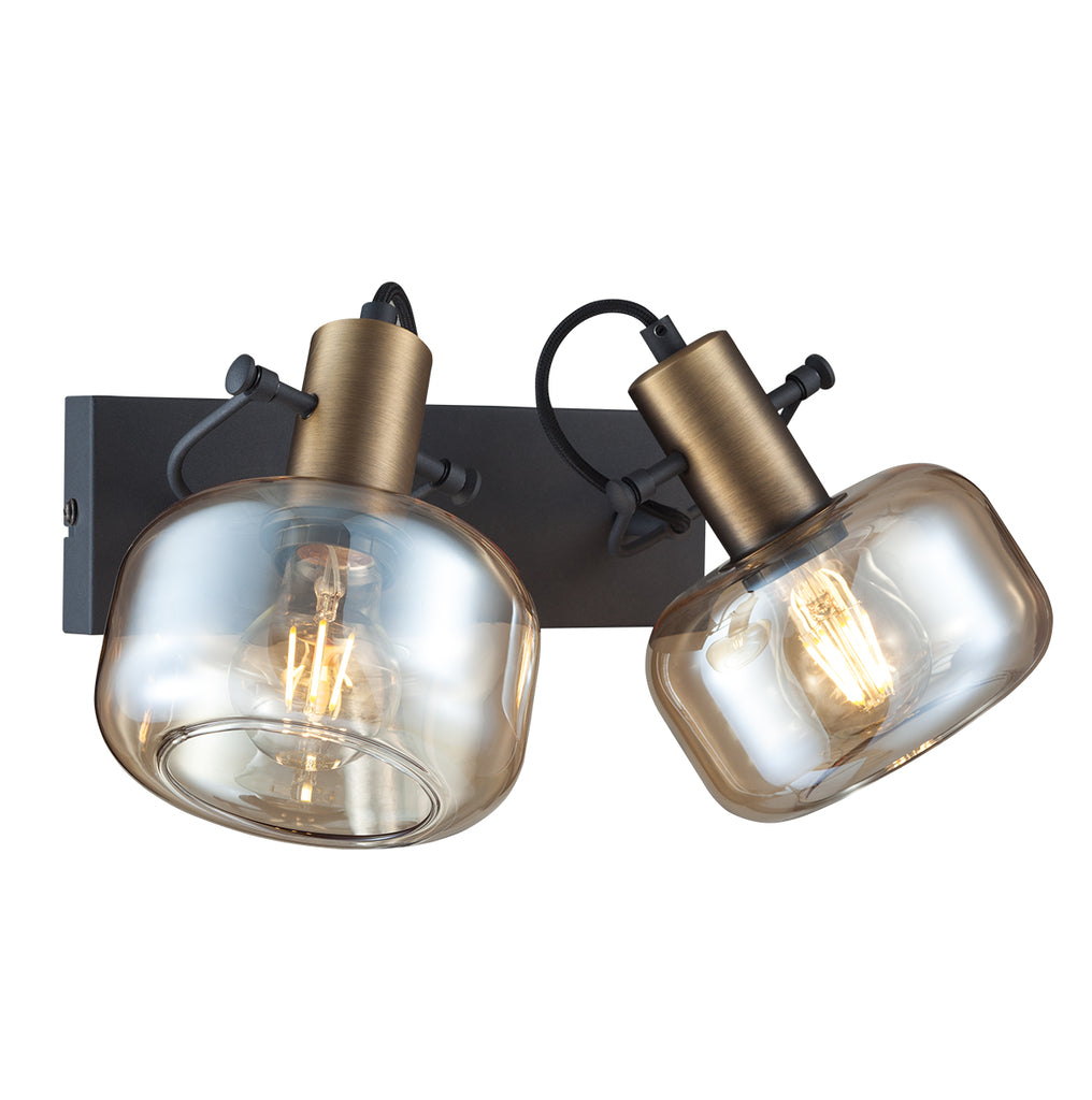 wandlamp glaslic 3865br brons met amber glas