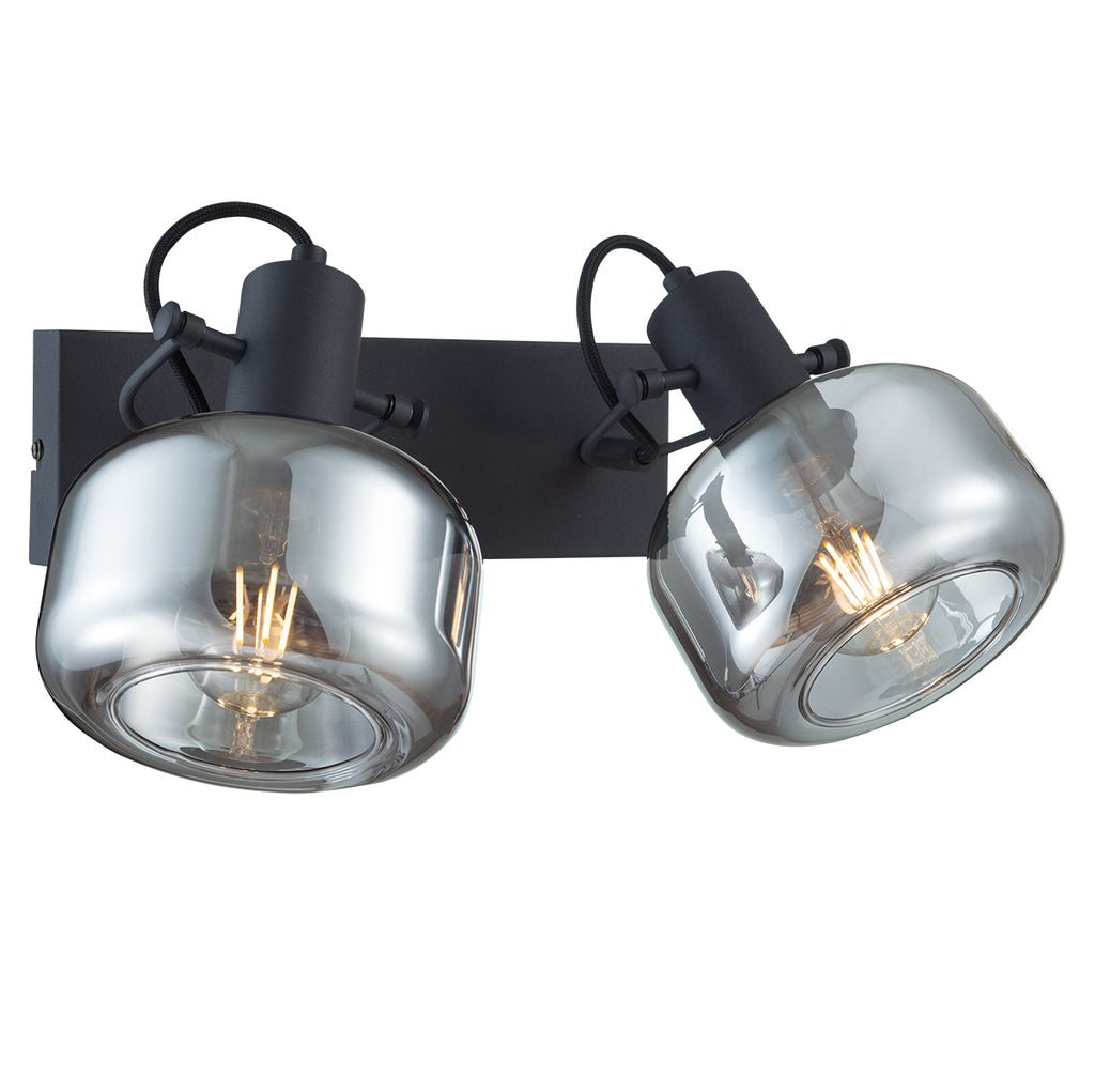 wandlamp glaslic 3865zw zwart met smoke glas