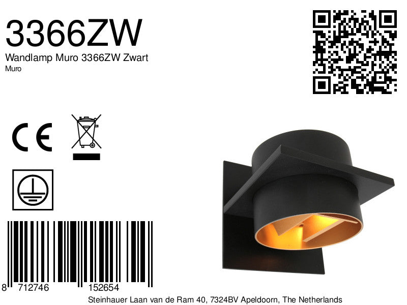 wandlamp muro 3366zw zwart