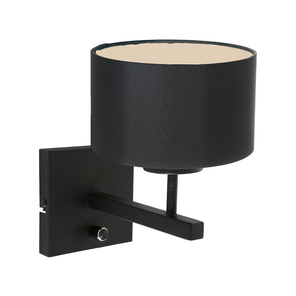 wall lamp rod 7200zw black + shade black linen