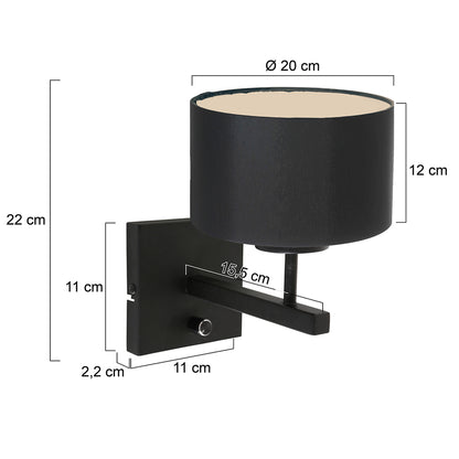 Wandlamp Stang 7200ZW Zwart + Kap Zwart Linnen