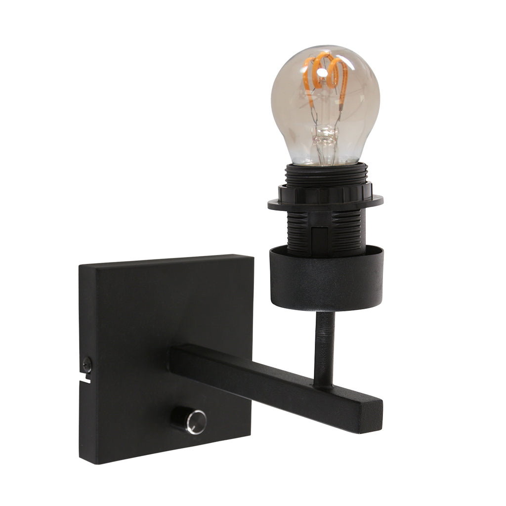 wall lamp rod 7200zw black + shade black linen