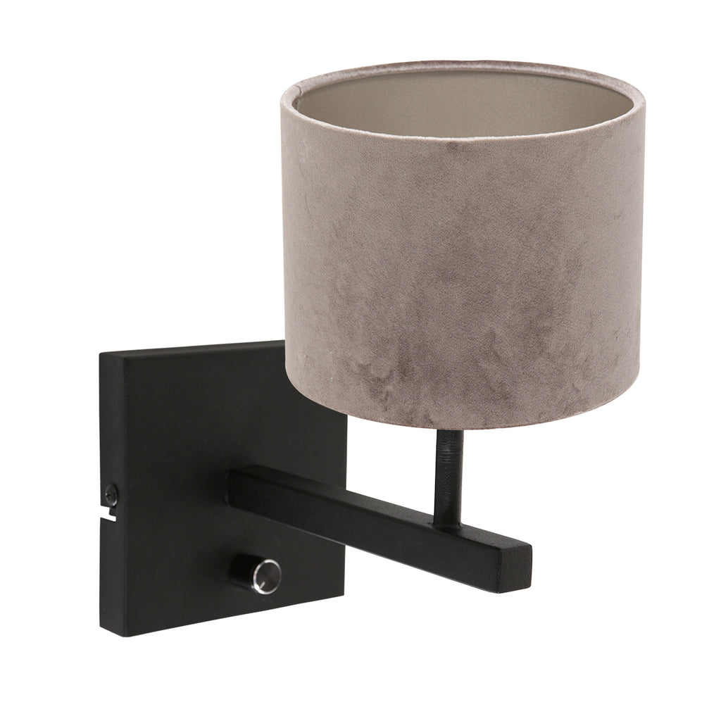 wandlamp stang 8175zw zwart + kap velours zilver