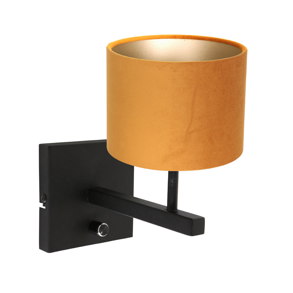 wall lamp rod 8176zw black + shade velvet gold