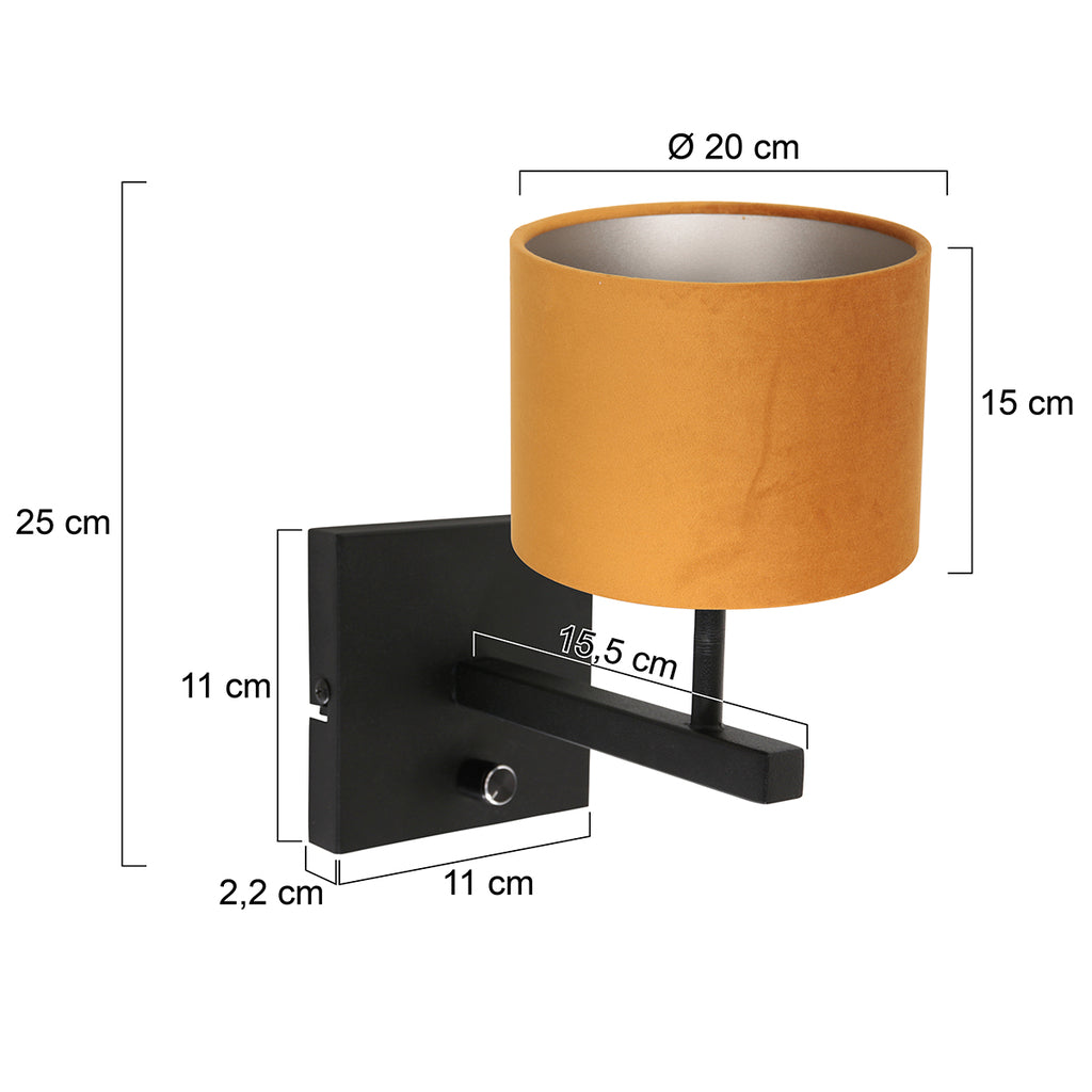 wall lamp rod 8176zw black + shade velvet gold