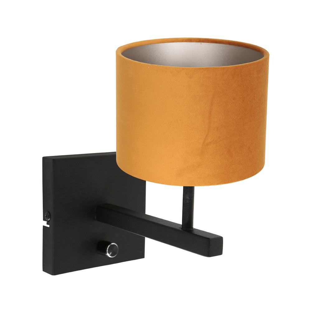 wandlamp stang 8176zw zwart + kap velours goud