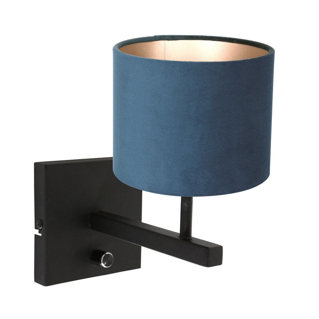 wandlamp stang 8251zw zwart + kap velours blauw