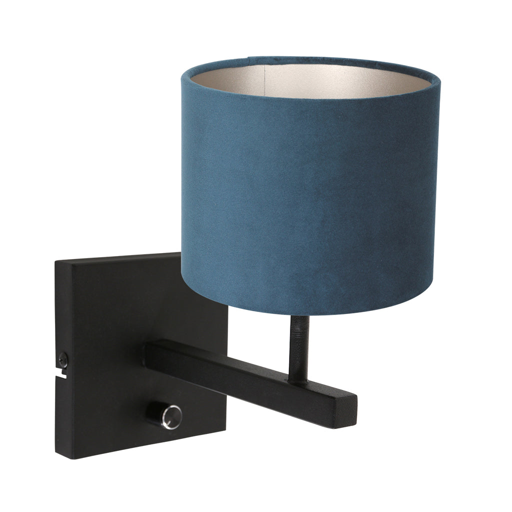 wall lamp rod 8251zw black + shade velvet blue