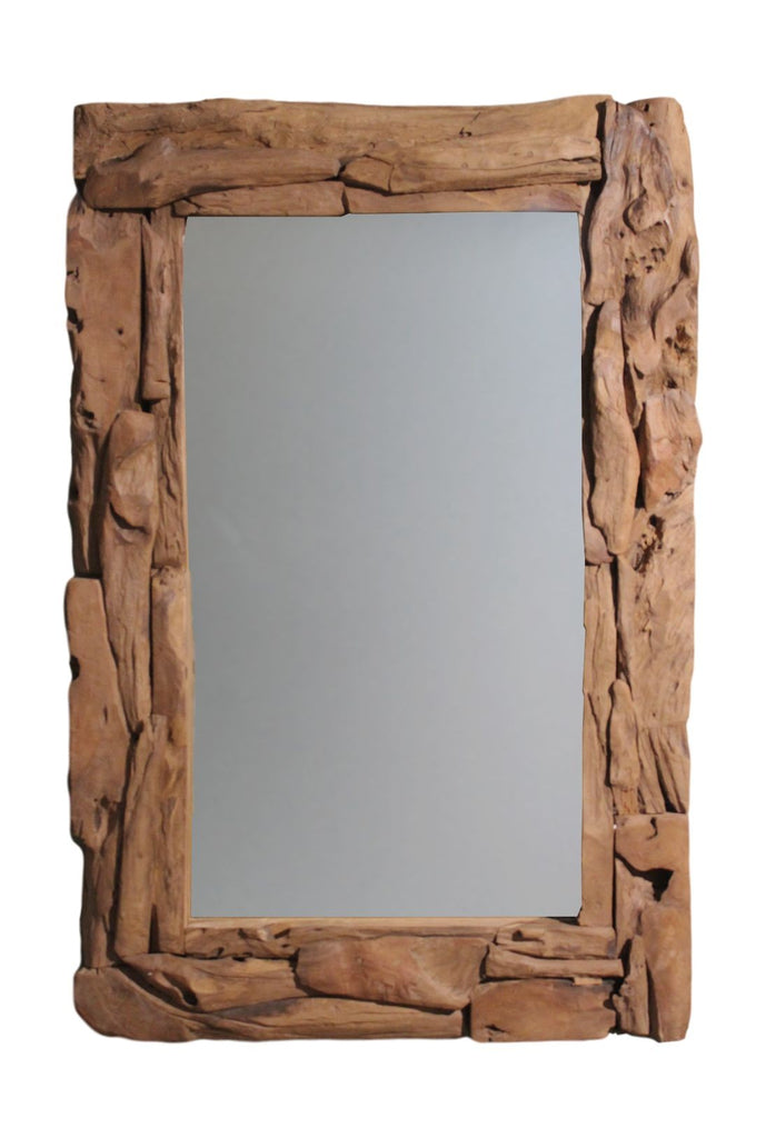 wall mirror - 140x6x80 - natural - teak root wood