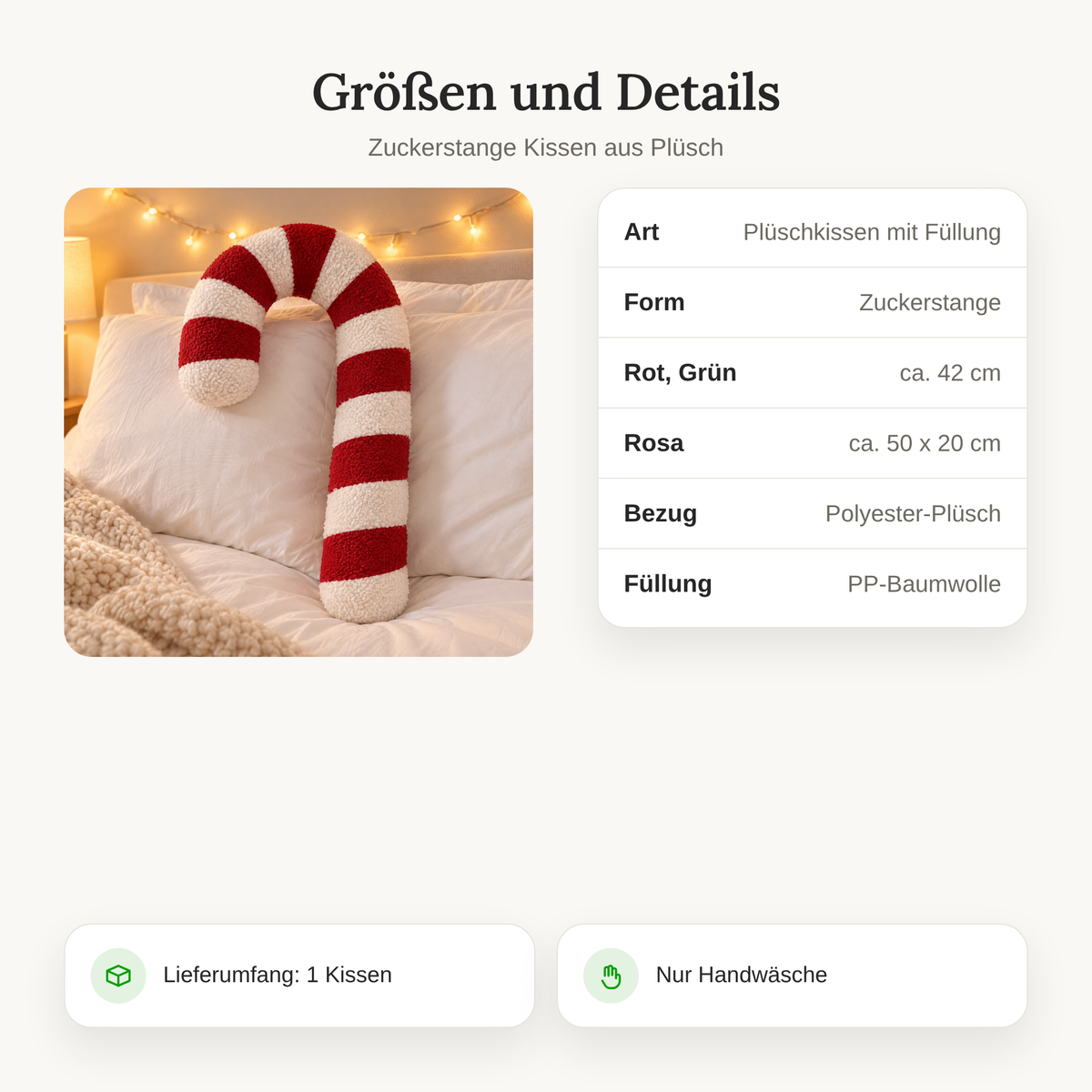kerstkussen in zuurstokvorm als feestelijke woondecoratie