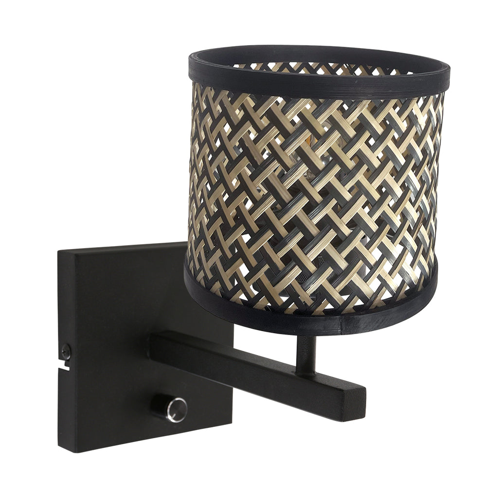 black wall lamp rod 3709zw with rotary switch and natural black bamboo shade