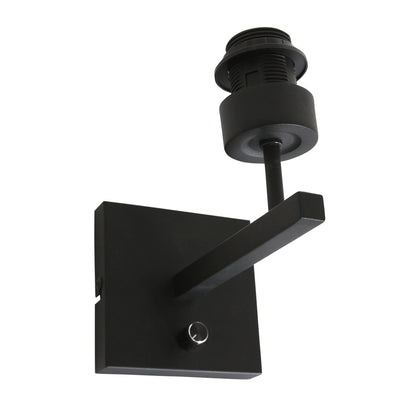 Black wall lamp Rod 3709ZW with rotary switch and natural black bamboo shade