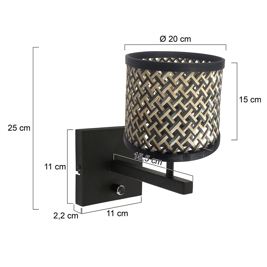 black wall lamp rod 3709zw with rotary switch and natural black bamboo shade