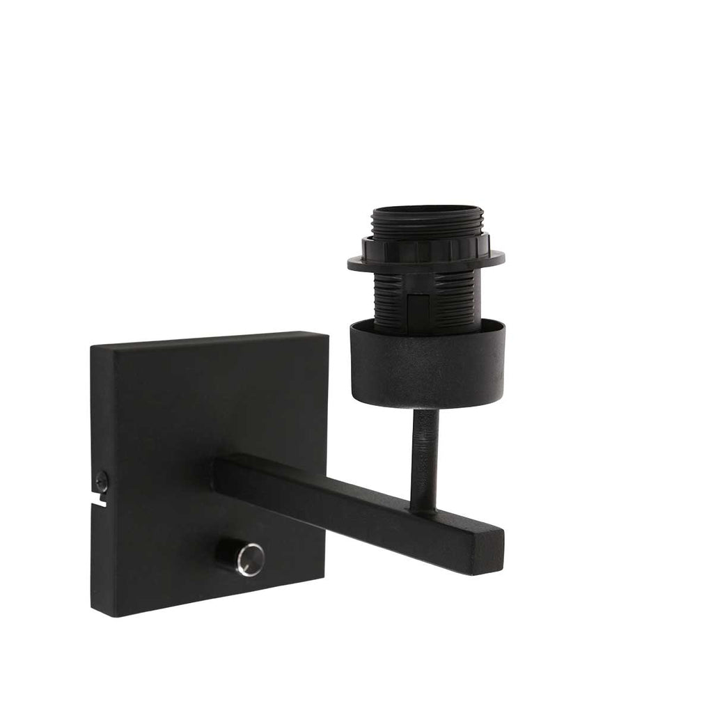 black wall lamp rod 3710zw with switch and natural-colored grass shade