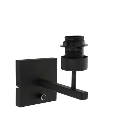 Black wall lamp Rod 3710ZW with switch and natural-colored grass shade