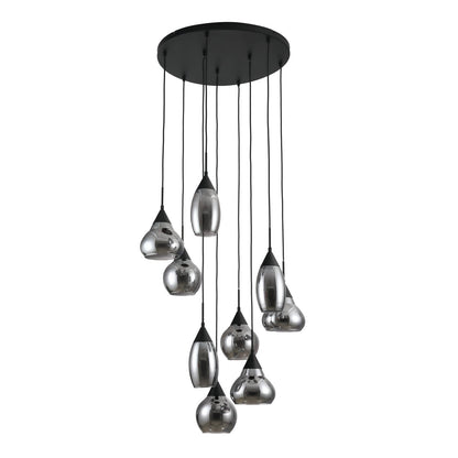 Pendant lamp, 9 lights, H340 smoked glass