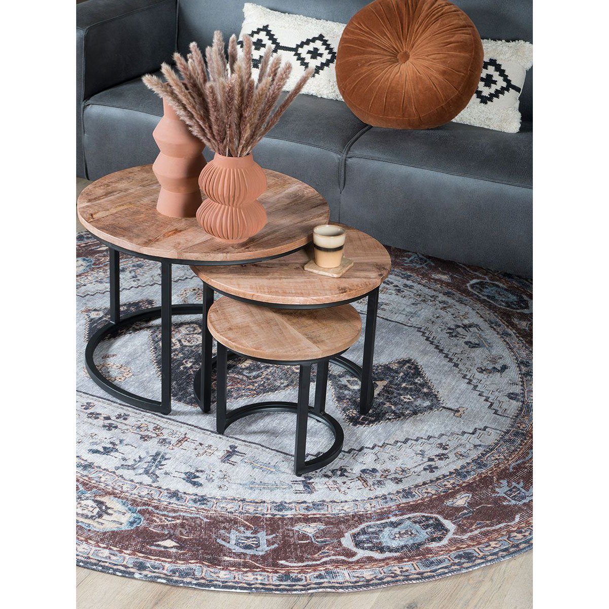 coffee table set of 3 - industrial coffee table set jan - mango wood