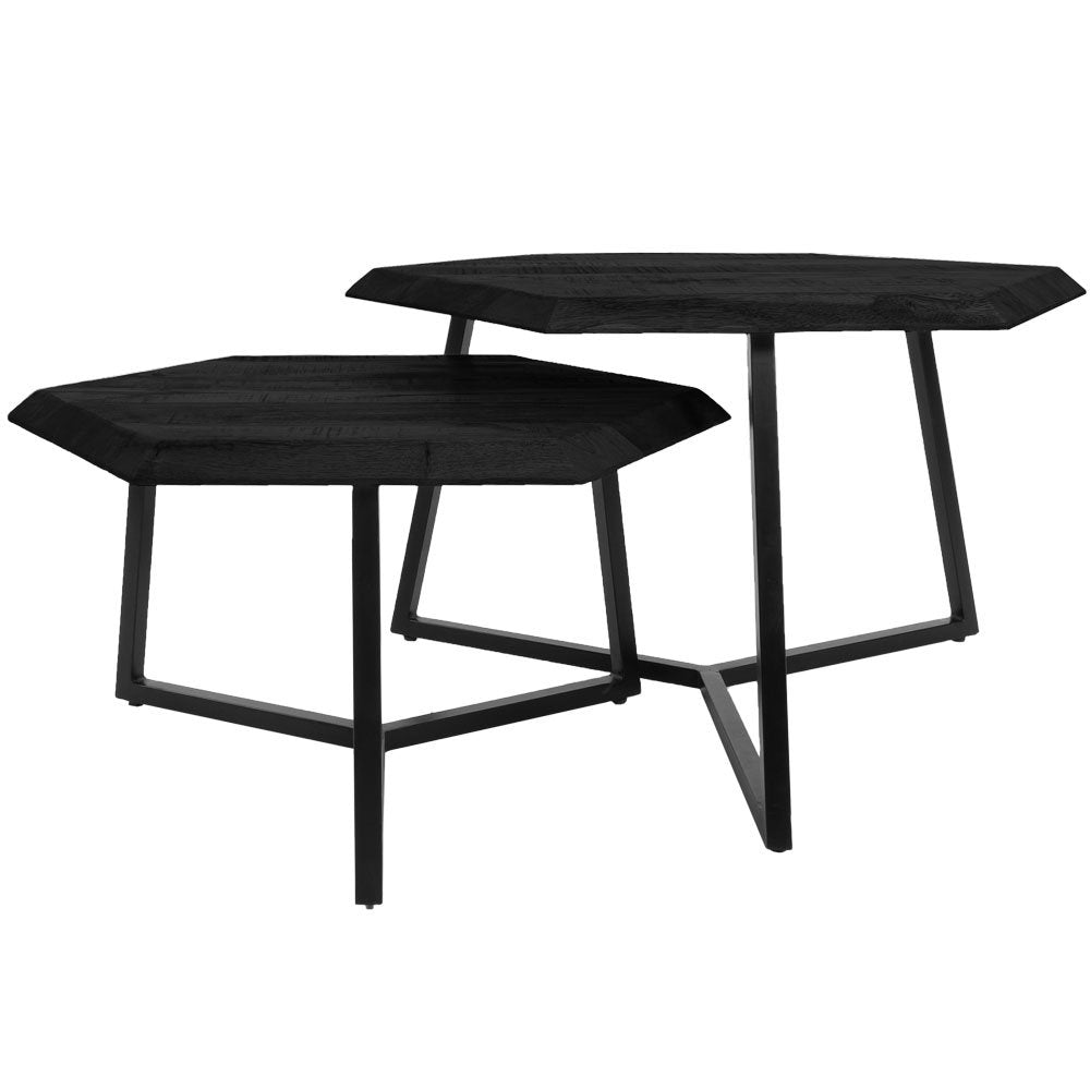 kiara coffee table - set of 2 - octagonal tables - black mango wood