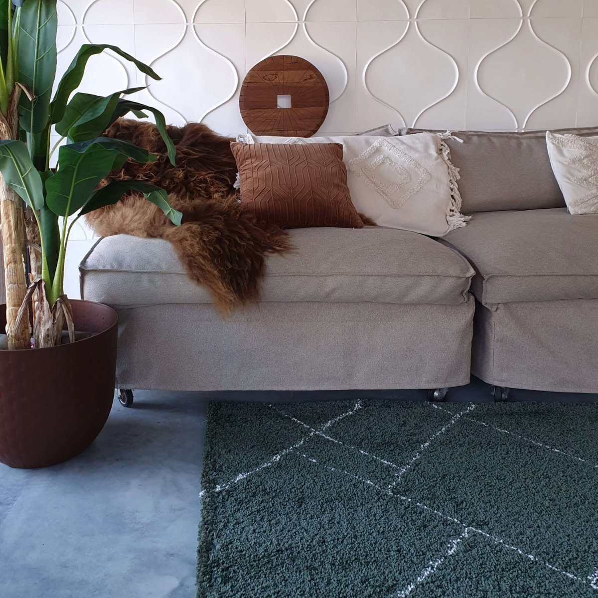 berber rug lines green/cream 160x230cm