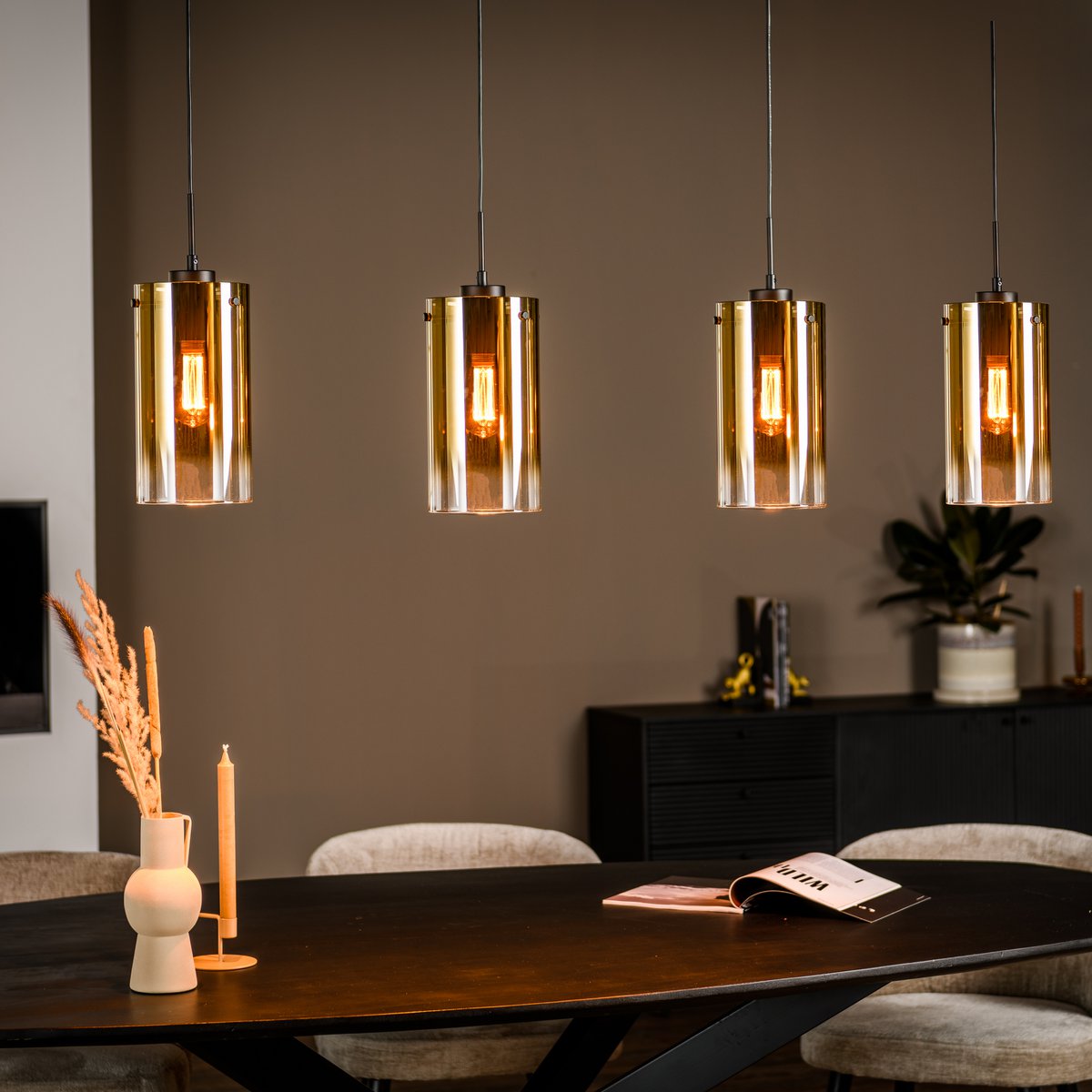 pendant lamp, 4-light, h850 gold