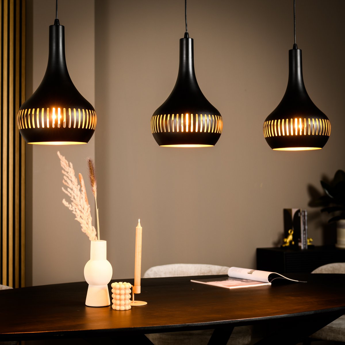 pendant lamp, 3-light, h340 black